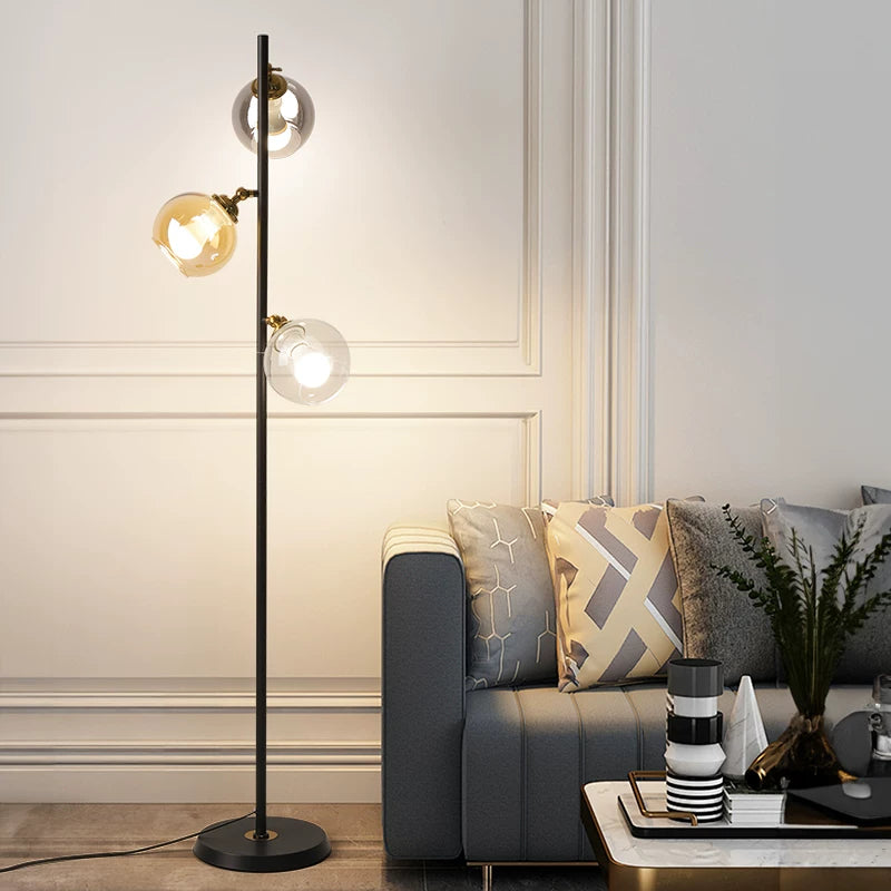 Italian minimalist floor lamp, living room sofa, next to the high-end sense of second-hand bedroom, bedside atmosphere, vertical decorative lamp
